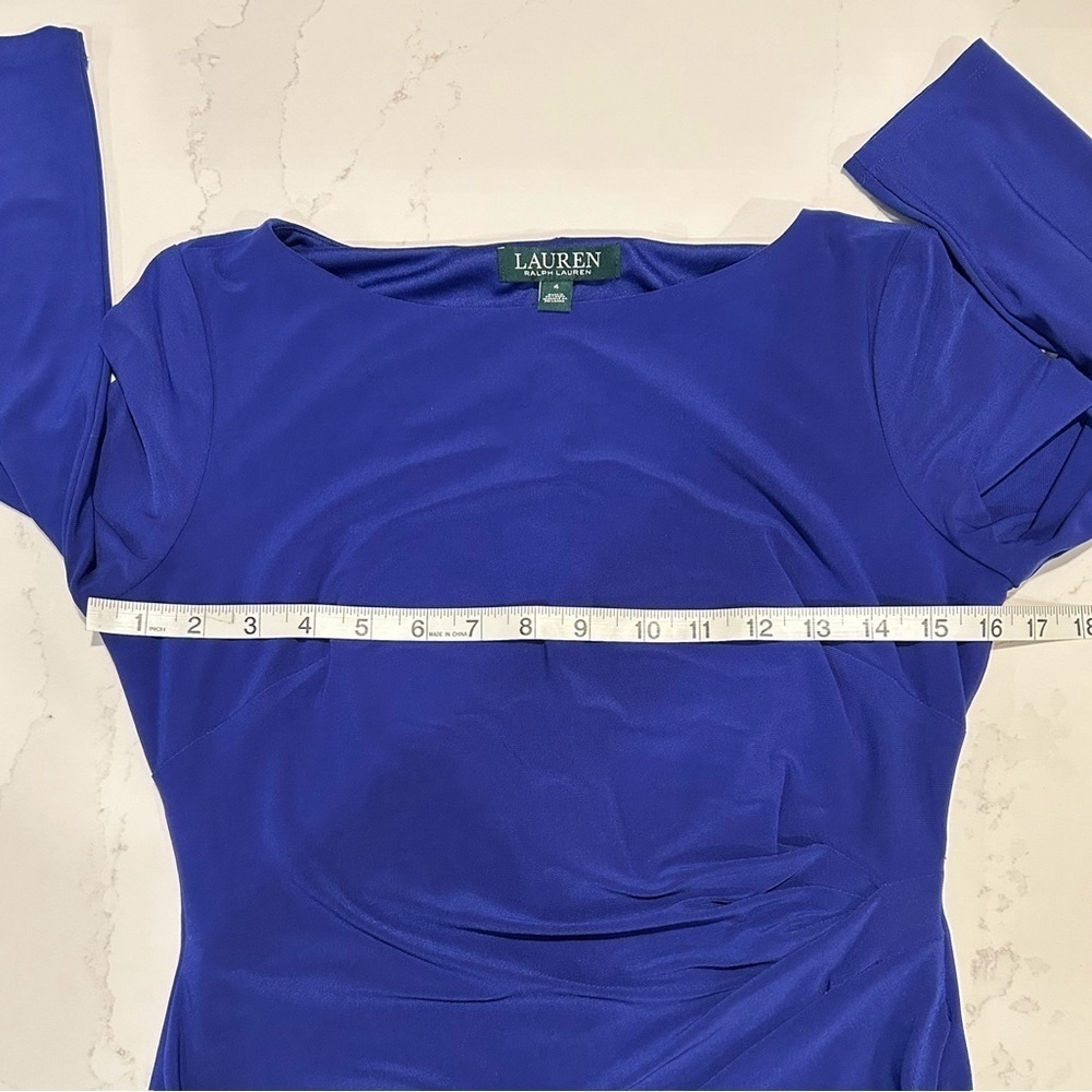 Lauren by Ralph Lauren Faux Wrap Midi Ruching Blue Round Neck 3/4 Sleeves Size 4 - Picture 5 of 13